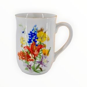 Otagiri Tea Cup Design Rose Baxter Wildflower Pattern White Floral Gilded Mug